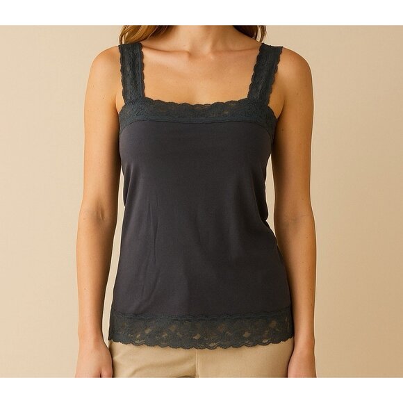 Halogen Grey Lace Trim and Straps Tank Top Y2K Aesthetic Grunge Millennial - Picture 1 of 8